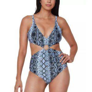 Bar III Periwinkle Allure Printed Ring Monokini One-Piece Swimsuit Blue L